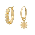 Huggie Gemnel Silver Huggie Fashion Design Gold Plated Star Hoop Earring Set