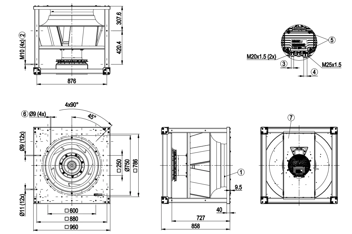 Center Centrifugal Cooling Fan, K3G800-PV13-01, 400V, 1215RPM - detail 14