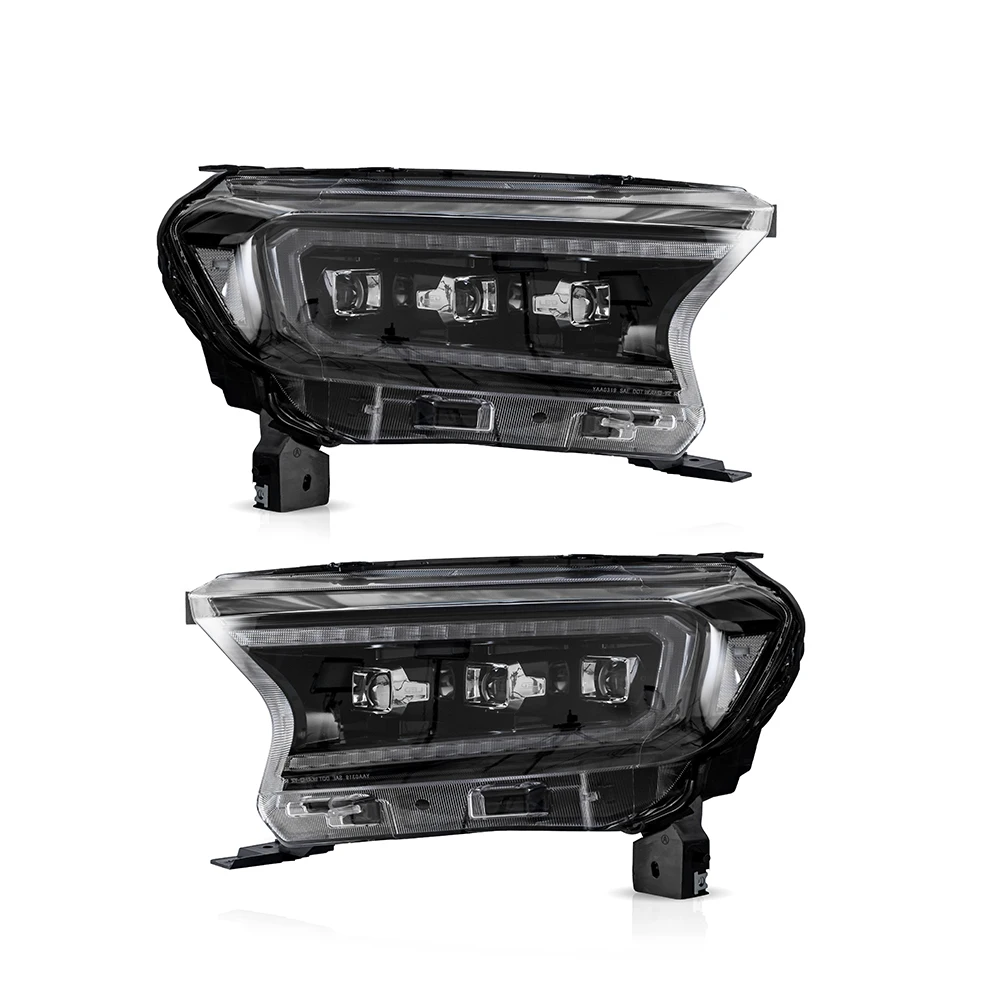 product headlight head light led 3 lens headlights for ford ranger headlamp 2015 pick up triple eyes head lights plug and play-4