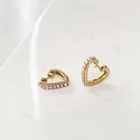 Cz Earring Earringearring New In Huggie Pink CZ Love Hoops 925 Silver Gold Heart Earring