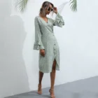 Dress Evening Summer Hot Sale Elegant Woman's V-neck Spotted Slant Slits Chiffon Dress For Evening Party