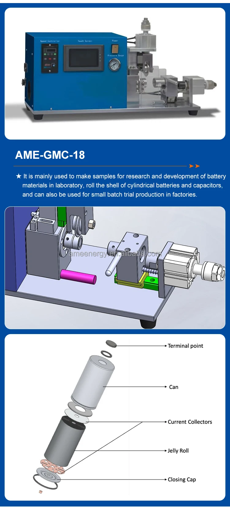 Laboratory Semi Auto Cylindrical Cell Case Roll Grooving Machine For