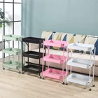Family Car Family Multifunctional Pink Three-storey Family Storage Car Folding Metal Trolley