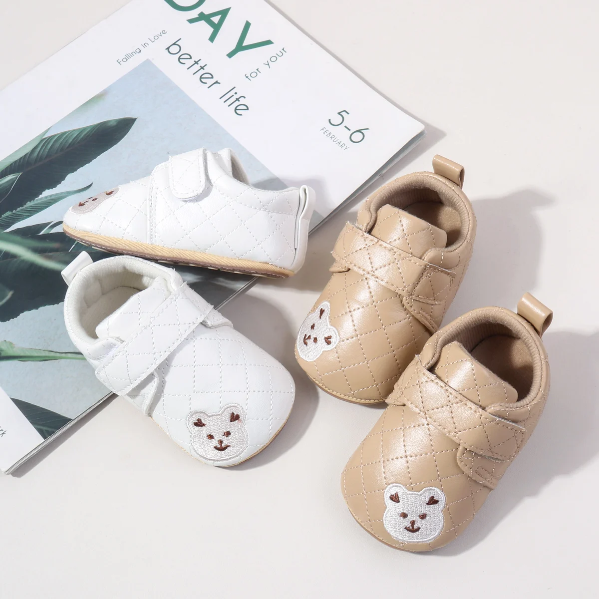 Cute Bear Design Soft PU Leather Toddler Baby Newborn Boys Shoes factory