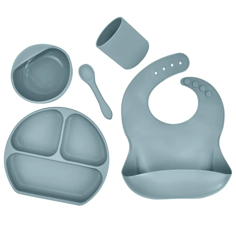 USSE hot-selling portable silicone baby bib cup spoon suction cup bowl feeding set