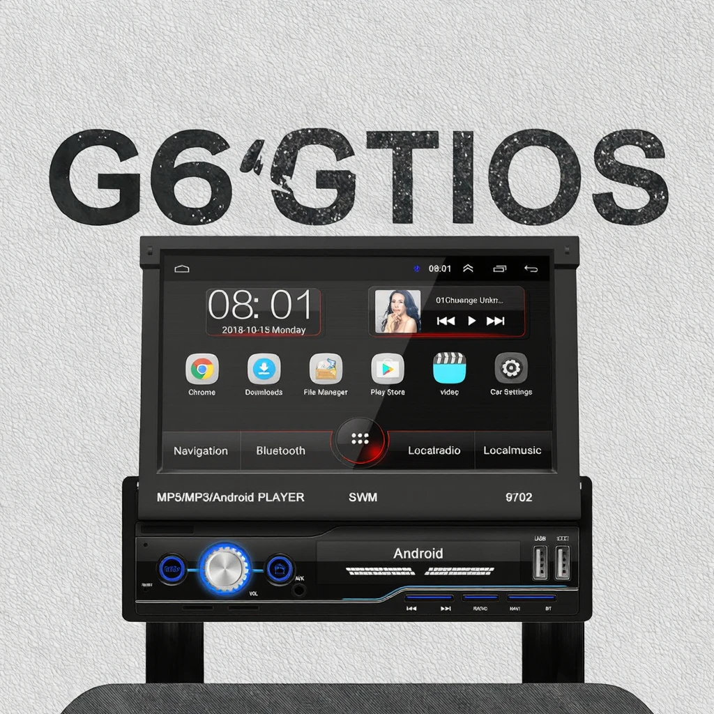 1 Din 7 Inch Retractable Touch Screen Android 2+32/2+64G Car Radio GPS with Carplay FM RDS Wifi BT AM USB & Stereo MP5