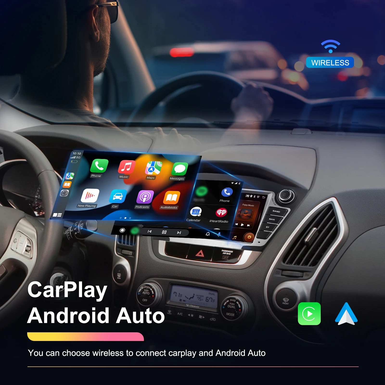 Podofo 7'' 2+64GB Android Car Radio Stereo Wireless Carplay Android Auto Wifi DVR EQ GPS for Hyundai Tucson/IX35 2009-2015 OEM A4251 manufacture