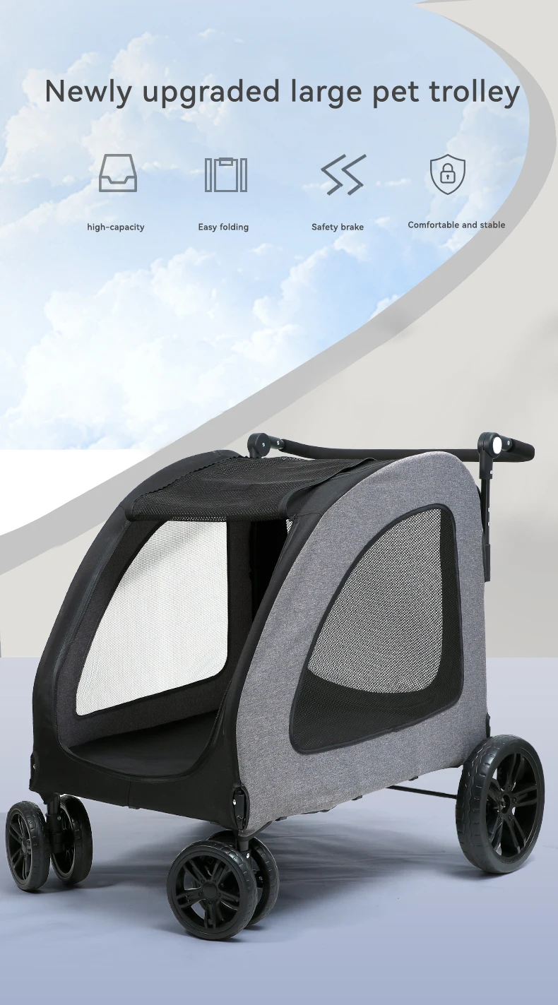 Sustainable Large Space Dog Stroller Traveling Bag Outdoor Pet Cart Durable Luxury Folding Pet Stroller manufacture