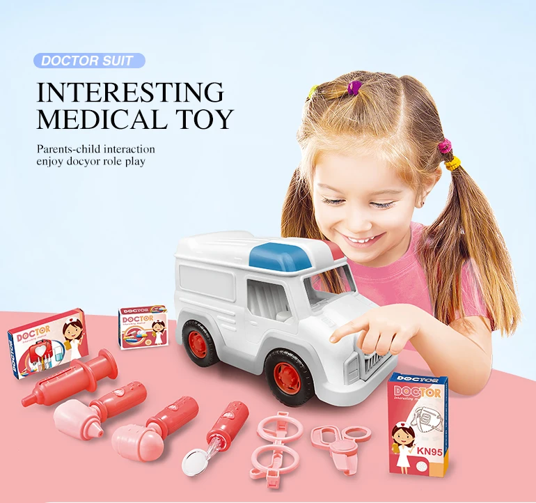 Indoor tools pretend play ambulance car doctors kit toys play set, medical cart doctor play set toy for girls