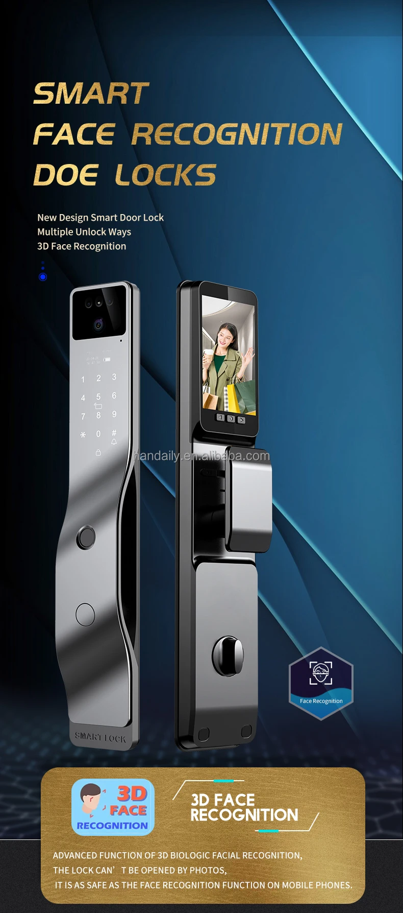 product factory  price 3d face recognition smart lock wifi app tuya video intercom  fingerprint keyless smart home door lock with camera-21