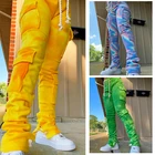2021 Fall Fashion Women Tie Dye Cargo Sweatpants Drawstring Stacked Joggers Pants With Side Pockets