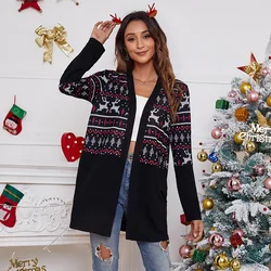 Ouze Dropshipping Women Long Sleeve Fall Kimonos Sweater Cardigan Loose Christmas Print Jackets