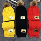 Hat Hot Sale New Fashion Plus Velvet Thickening Wool Knitted Kids Pom Pom Beanie Hat Winter Scarf Set Baby