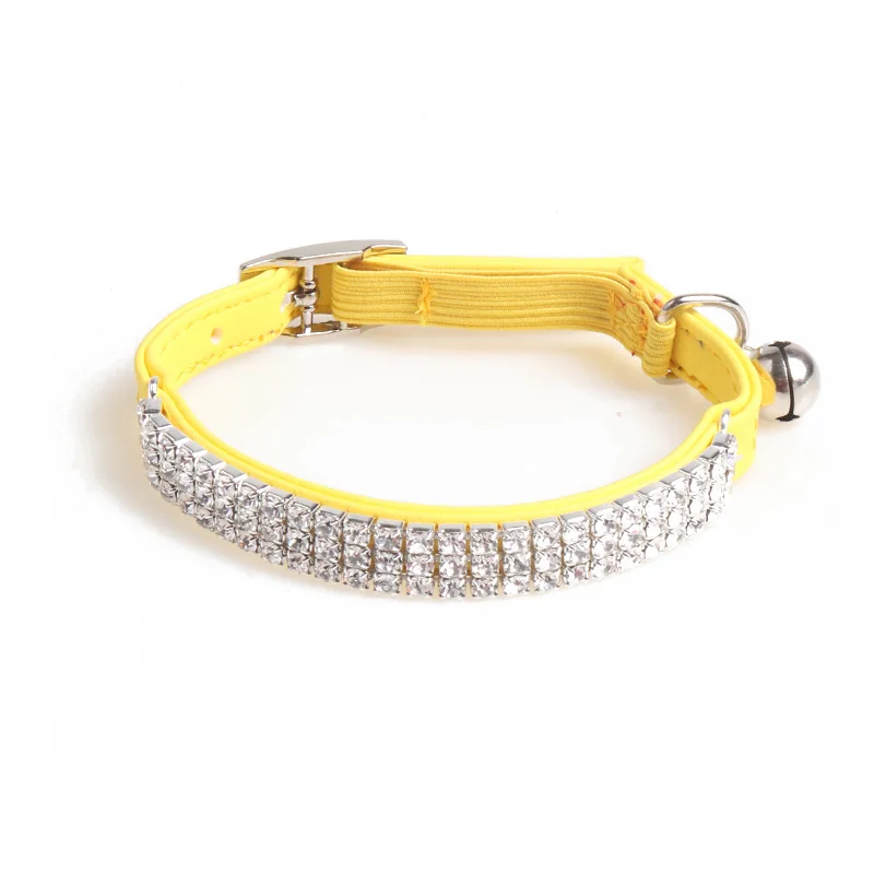 Wholesale Rhinestone Dog Cat Collar High Quality Pu Leather Puppy Cat Collar with Bell