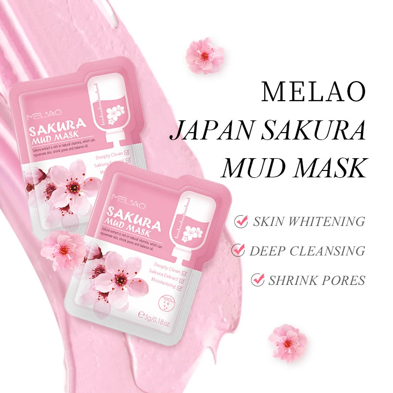 MELAO Mini Travel Size Sakura Mud Mask Oil Control Deep Cleaning Skin Face Moisturizer Anti Aging Blackhead Remover Clay Mask