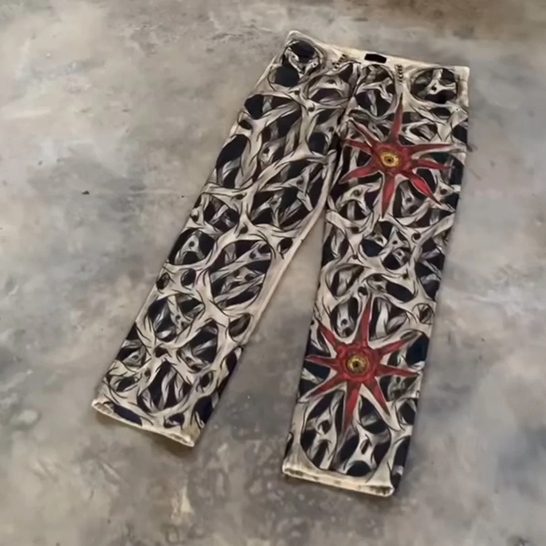 product vintage white denim jeans mencustom digital paint gothic printed denim pantstrendy streetwear apparel manufacturer-5