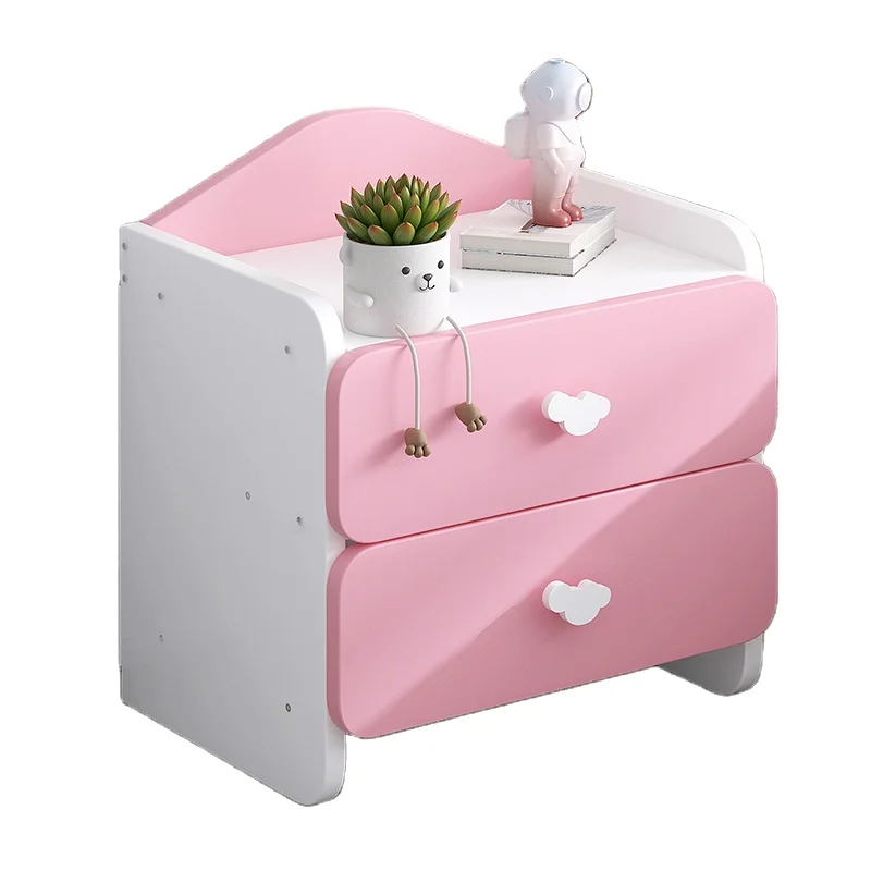 Modern Cute Design Bedroom Pink Blue Chic Nightstand Storage with Two Drawers for Girls