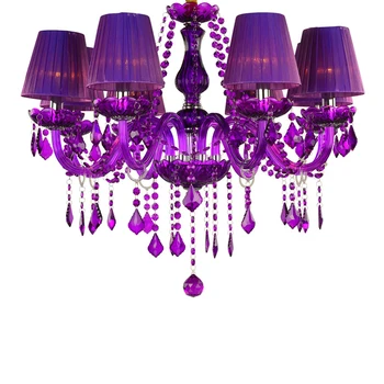 European chandelier colored glass candle crystal luxury pendent lamp modern children bedroom purple celling chandelier light