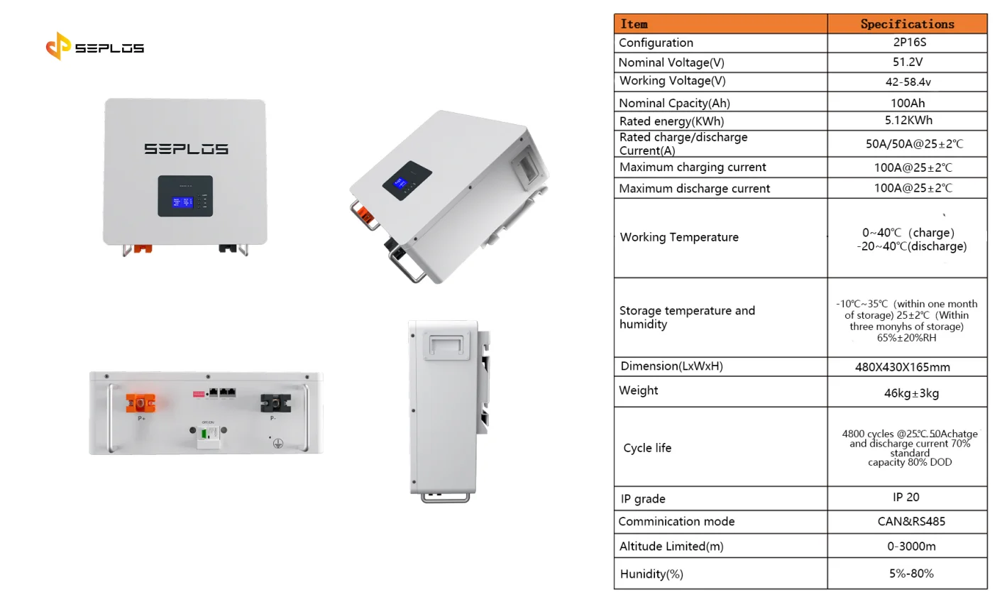 Seplos Polo W Mini 48v 100ah 5kw Lifepo4 Wall Mount Lithium Solar Power