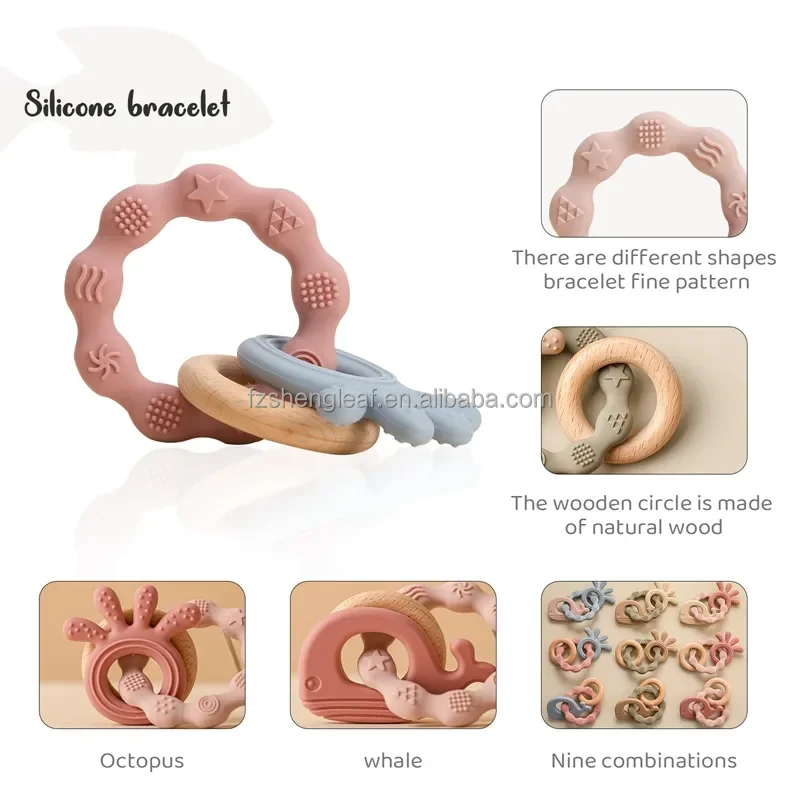 product unisex newborn baby accessories food grade silicone teether pacifier ring bpa free rattles bracelet cartoon teething toys-4