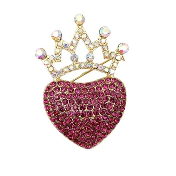 Luxury Diamond Rhinestone Love Heart Crown Brooches Women Brooch Pin Valentine's Day Gift