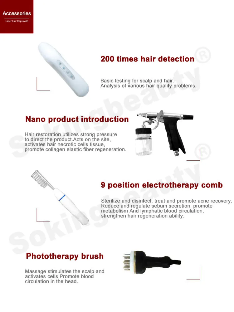 5 in 1 high frequency oxygen therapy hair regrowth scalp treatment analyzer laser hair growth machine for hair loss