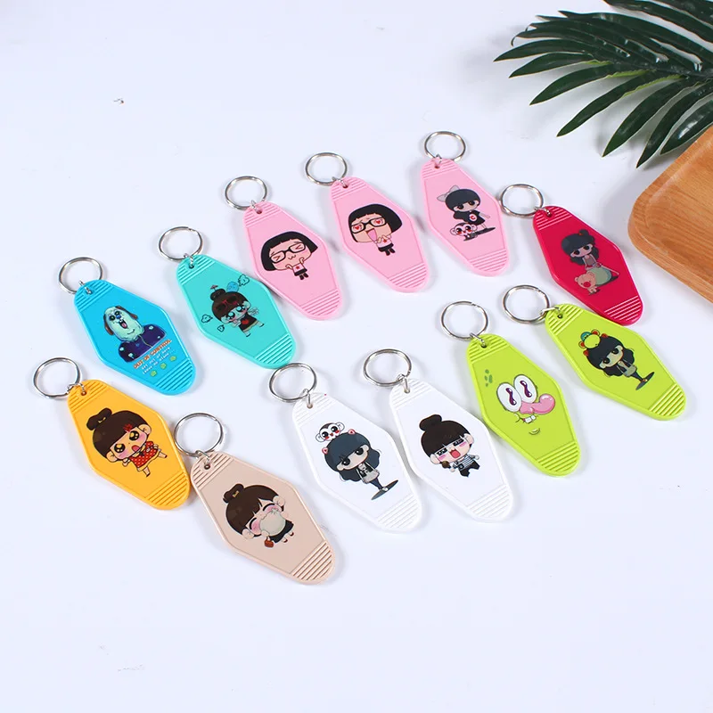 Vintage Motel Keychain Blank Hotel Keychain Bulk Plastic Retro Sublimation Blank Key Chain details