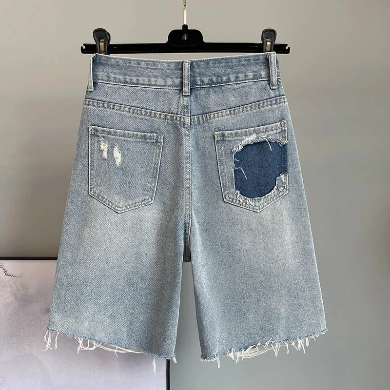 Summer Casual Denim Pants 2023 Diamond Ripped Short Jeans High Waist Women Streetwear Summer Shorts