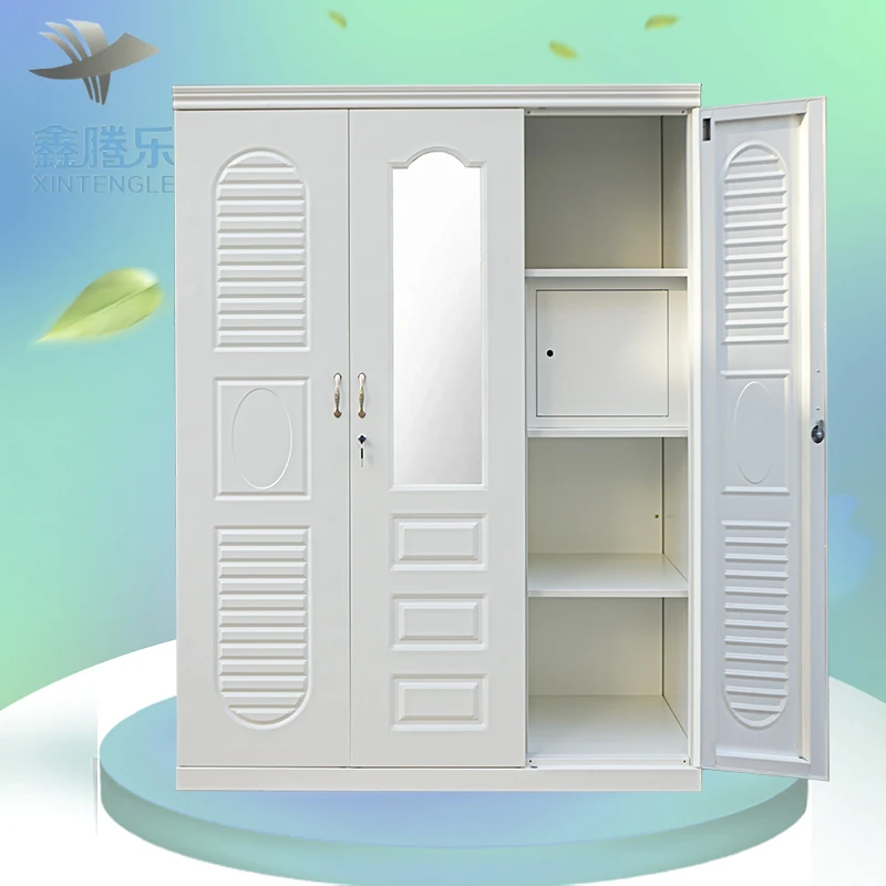 Factory Wholesale Modern 3-Door Metal Wardrobe Garde-robe Metallique Lemari Pakaian Besi Armadio for Kids Bedroom Home Furniture