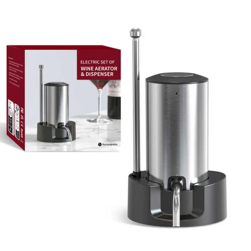 Modern Design Automatic Electric Wine Dispenser Set Eco-Friendly Metal Decanter Aerator with Drying Stand for Red Wine