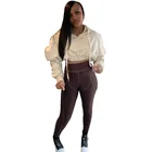 Tops New Style Streetwear Casual Slim Solid Color Pile Sleeve Apricot Hooded Pullover Women's Crop Tops