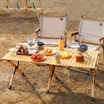 TOP Portable Storage Foldable Wooden Camping Table And Chair Set Outdoor Garden Dinner Party Vintage Wood Folding Dining Table