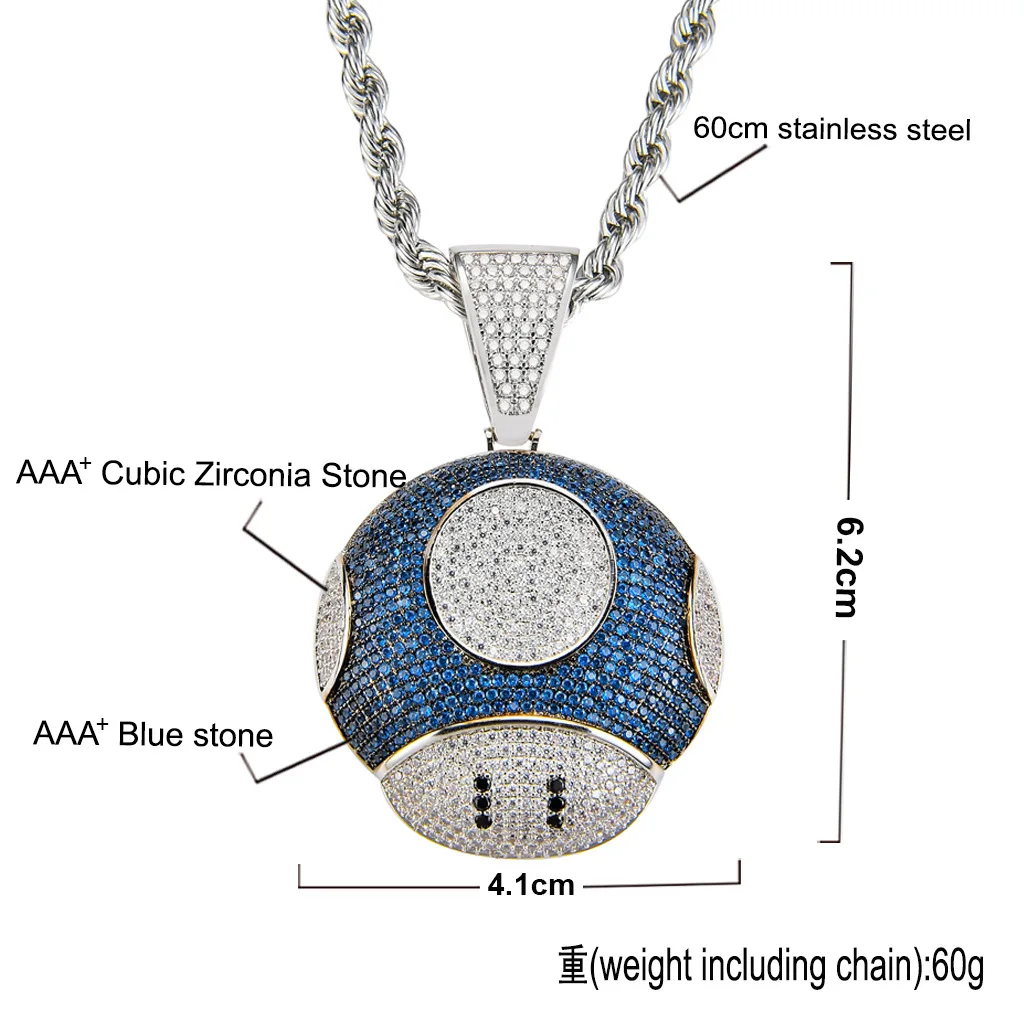 Brass Copper Cubic Zircon Mushroom Pendants Women Lover Necklace Men's Hip Hop Necklace Party Jewelry Gift