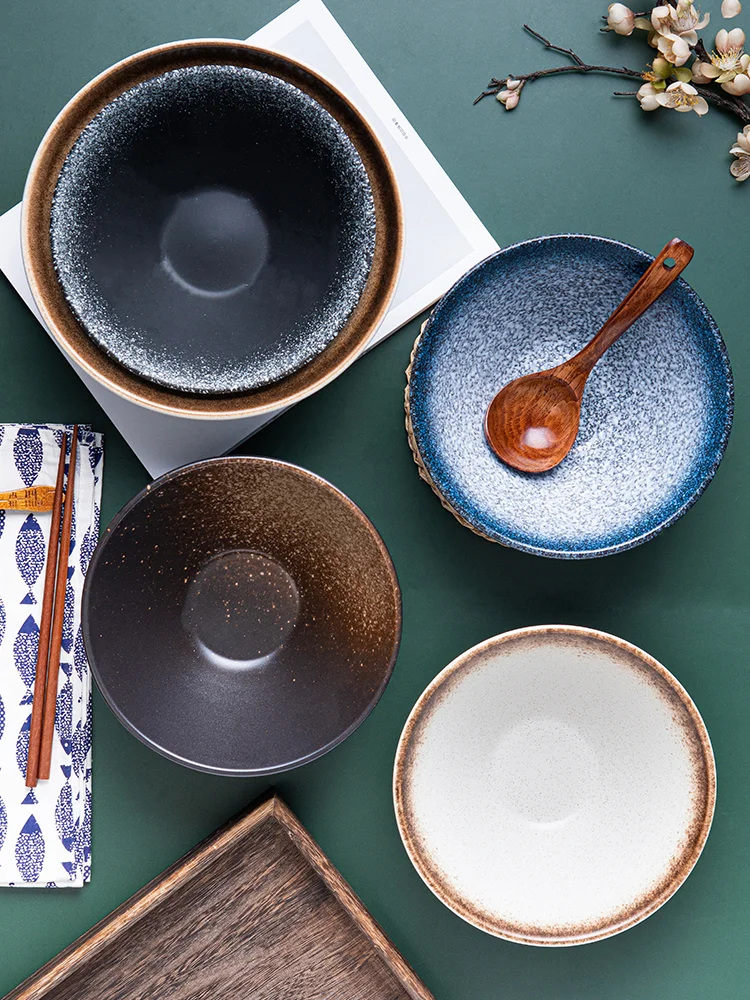 Ins Style Instant Noodle Ceramic Japanese Ramen Bowl Ceramic Bowl Tableware Set Bamboo Hat Household Soup Bowl details