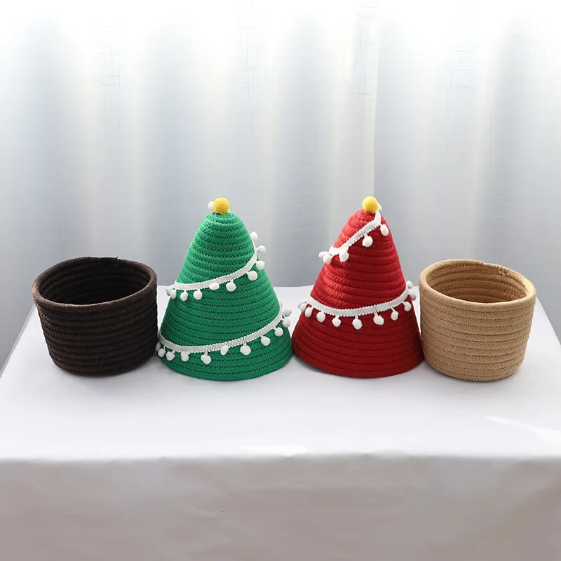 Christmas tree cotton thread storage basket Desktop clutter storage basket Cosmetics storage bucket with lid