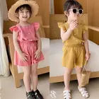 3-8Y Kid Clothing 2021 New Summer Girls Flying Sleeve Top + Shorts 2Pcs Outfit Set Girls' Clothing Sets