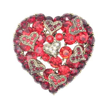 Rhinestone Red Heart Brooches Crystal Love Heart Brooch Pin for Women Girl Valentine's Day Gift