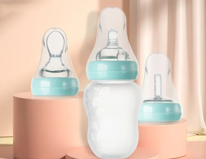 Silicone Baby Bottles with Nipple and Spoon Natural Baby Bottle BPA Free Baby Feeding  Bottles Natural Feel, Easy to Clean