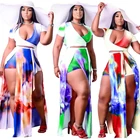 Tie Dye 2021 Summer Tie Dye Floral Print Long Short Sleeve Plus Size 2 Piece Set Women Dresses