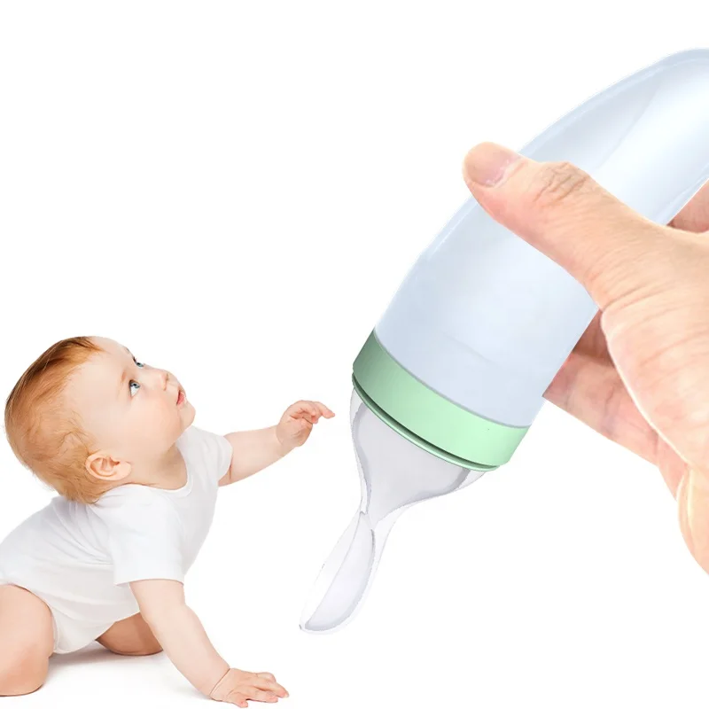 2023 Hot Sell  Biberon Bebe  Silicone  Baby Bottle  Rice Cereal With Spoon For Infant Kids Hands Free Baby Feeding Bottle