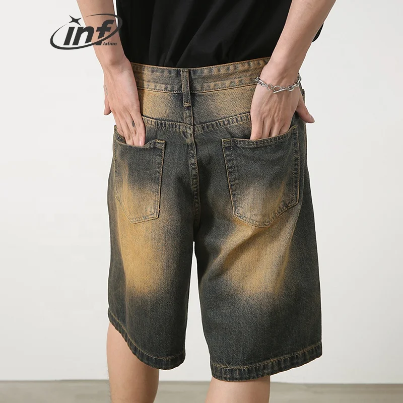 INFLATION Jeans Shorts Men washed shorts Summer Chemical Wash Denim Custom Shorts Men