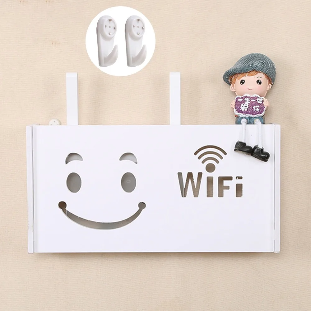 yazi WiFi Router Cable Power Plug Wire Storage Boxes Wall Mount Floating Shelf Storage Rack
