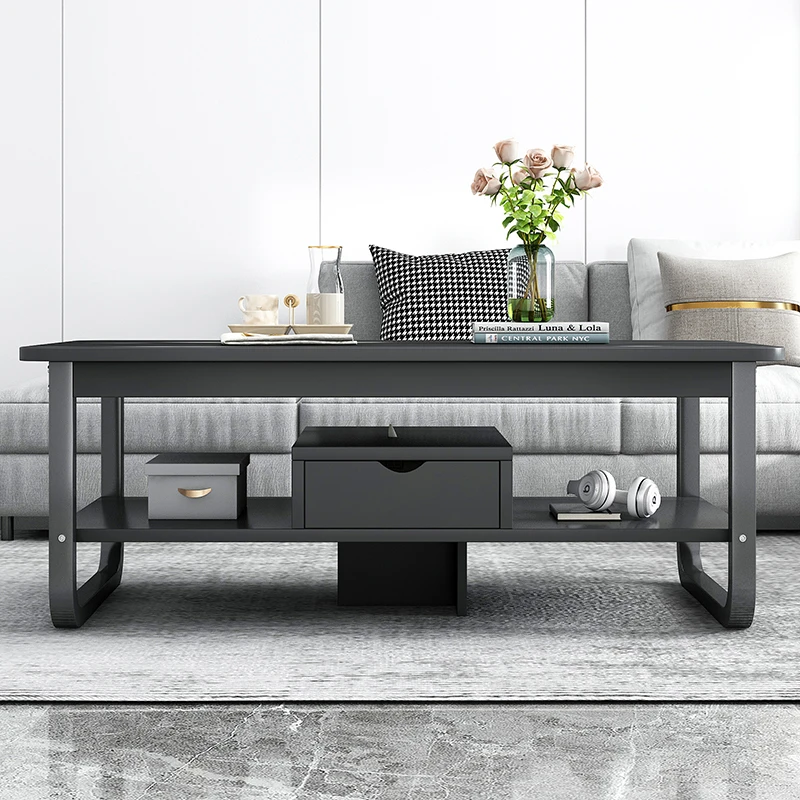 Modern Unique Design Living Room Furniture Black White Coffee Table 2-Tier Save Space