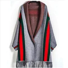 Shawl For Womens High Quality Winter Cashmere Hijab Shawl Cape Poncho Wrap Striped Shawls For Women
