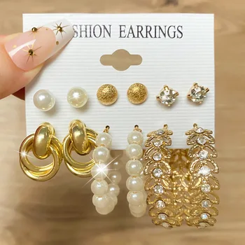 Luxury Vintage Freshwater Pearl Stud Earrings Geometric Irregular