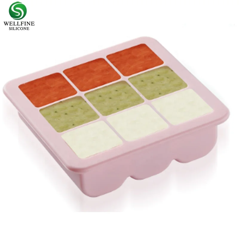 100% Platinum Silicone Baby Food Freezer Tray Ice Cube Box Europe  9 Grid with Lid