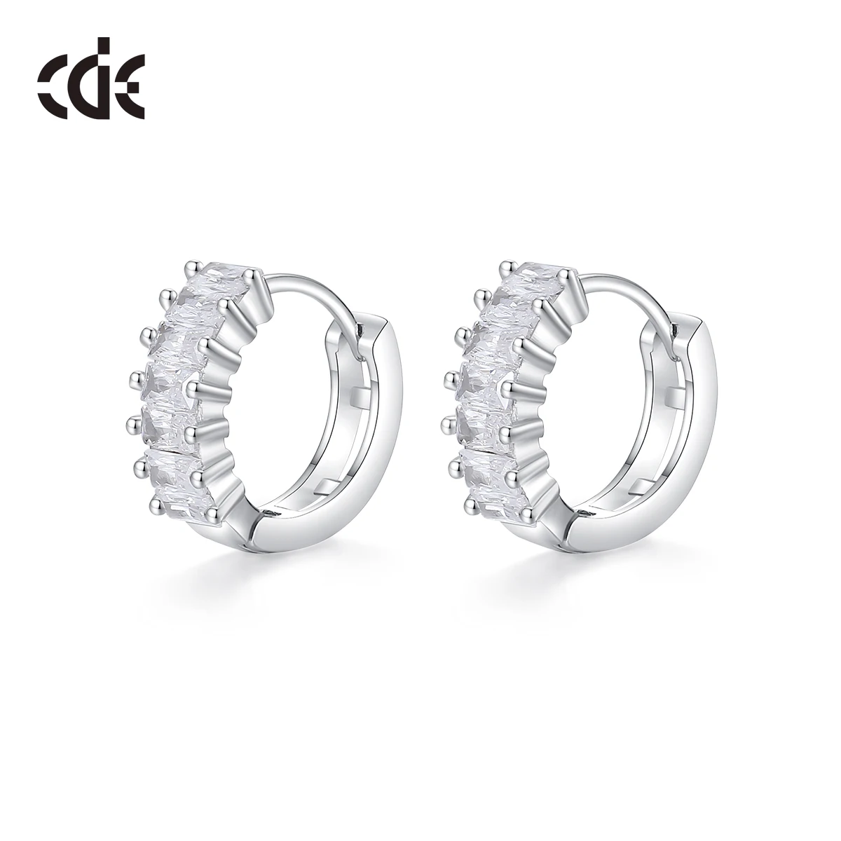 CDE CZYE033 Luxury 925 Sterling Silver Jewelry Earring Women Earring Wholesale Rhodium Plated Zircon Hoop Earrings
