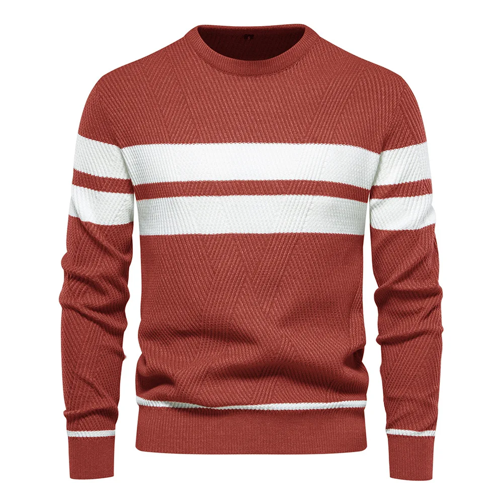 2023 Hot Sale Autumn and Winter Men's Casual Striped Long Sleeve Sweater Pullover O- neck Men's European-size Sweater
