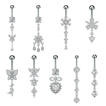 Fashion Flower Surgical Steel Belly Button Rings Jewelry Heart Stainless Steel Piercing Belly Piercing for Women Wholesale Body