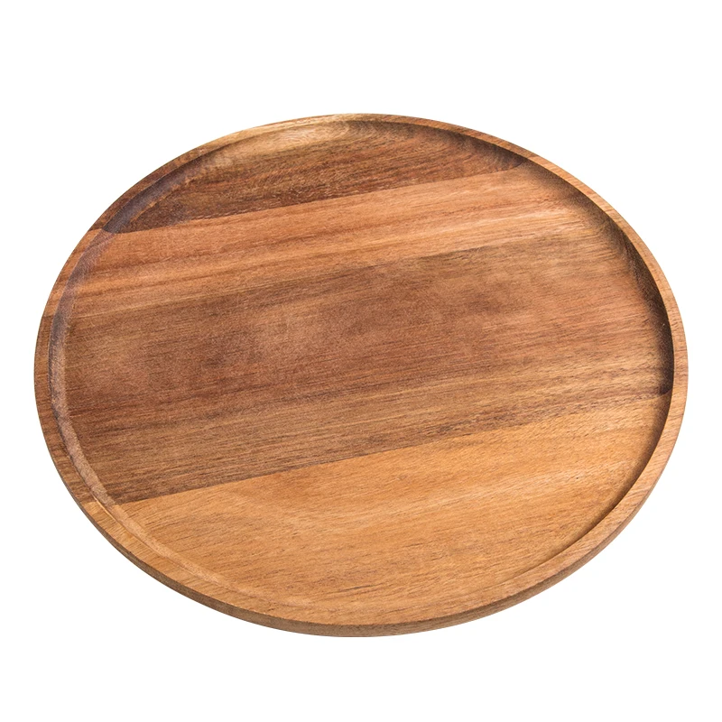 Tableware Dinnerware Natural Acacia Wood Round Wooden Plates Serving Plate Trays for Food Snack